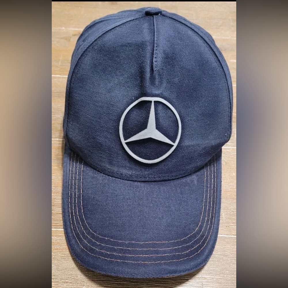 Mercedes Benz Blue Denim Hat Adjustable Strap Cap Blue With Gold Baseball Truck